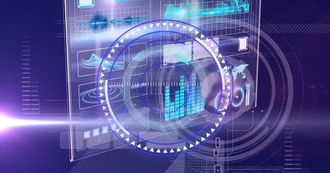 Image of circle rotating over scientific graph and data Illustrazione stock