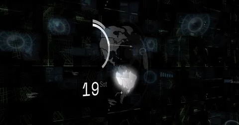 Image of circles and data processing on black background Illustrazione stock