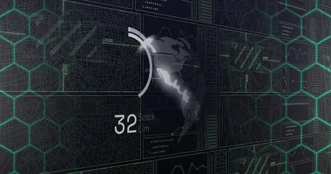 Image of circles and data processing on black background Illustrazione stock