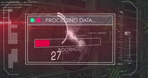 Image of circles and data processing on black background Stock Illustration