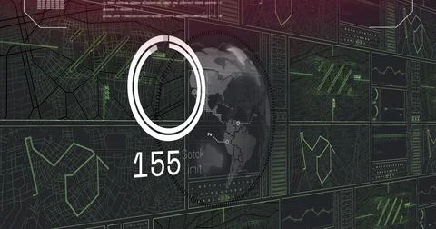 Image of circles and data processing on black background Illustrazione stock