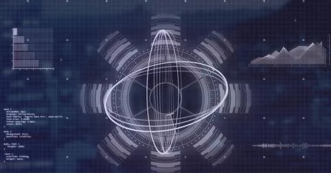 Image of circles on arc reactor, graphs and computer language over abstract.. Stockfoto's