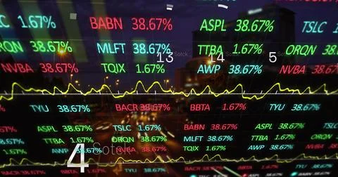 Image of circles with graphs and data processing in black space Stock Photos