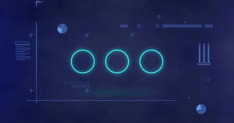 Image of circles over data processing on blue background Stock Photos