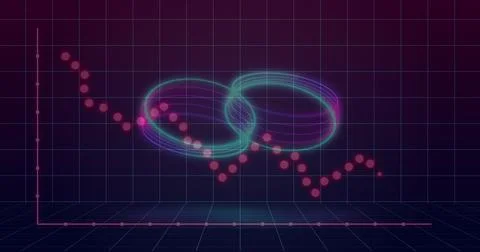 Image of circles over digital screen with financial graphs and data Stock Photos