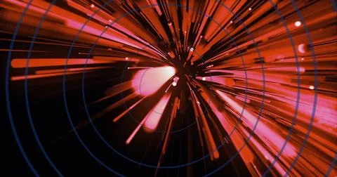 Image of circles over red lines on black background Stock Illustration