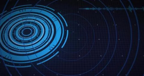 Image of circles over scope scanning and data processing on black background Stock Illustration