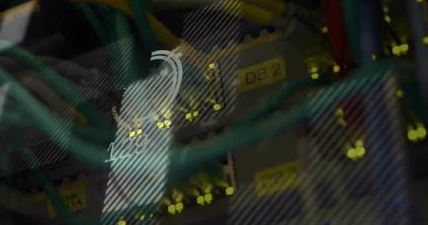 Image of circles over server room Illustrazione stock