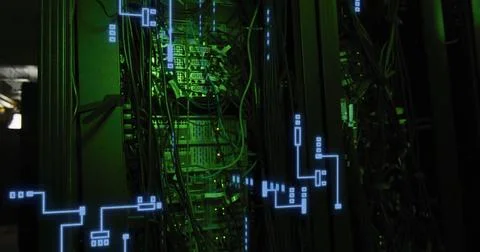 Image of circuit board and data processing over computer servers Stock Illustration
