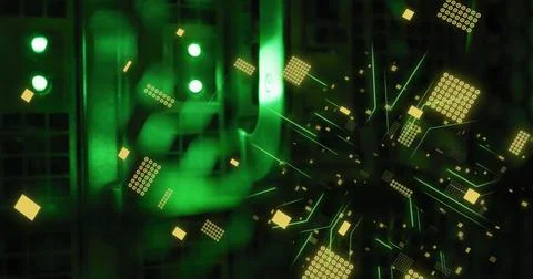 Image of circuit board and data processing over computer servers Stock Illustration