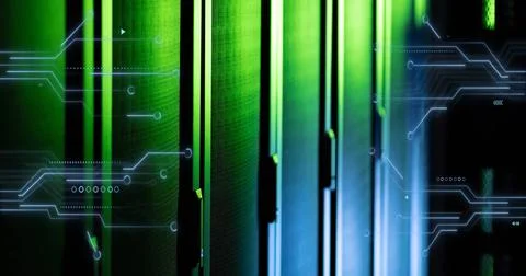 Image of circuit board and data processing over computer servers Stock Illustration