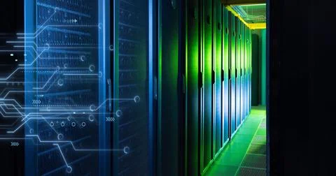 Image of circuit board and data processing over computer servers 스톡 일러스트