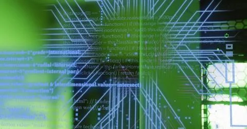 Image of circuit board and data processing over computer servers Stock Illustration