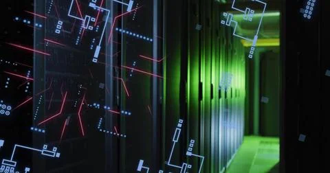 Image of circuit board and data processing over computer servers Illustrazione stock