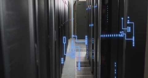 Image of circuit board and data processing over computer servers Stock Illustration