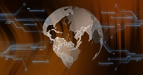 Image of circuit board and data processing over globe Illustrazione stock
