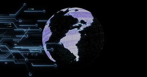 Image of circuit board and data processing over globe 스톡 일러스트