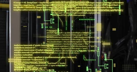 Image of circuit board and data processing over computer servers 写真素材