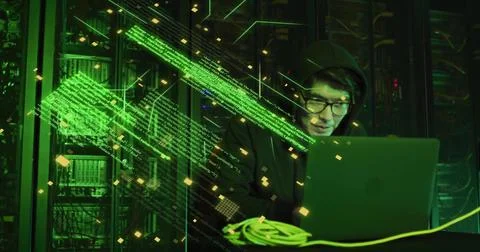 Image of circuit board and data processing over asian male it engineer by Foto stock