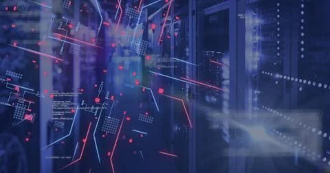 Image of circuit board and data processing over computer servers Stock Photos