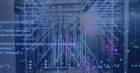 Image of circuit board and data processing over computer servers Stock Photos