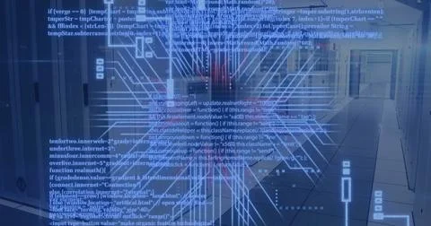 Image of circuit board and data processing over computer servers Foto stock