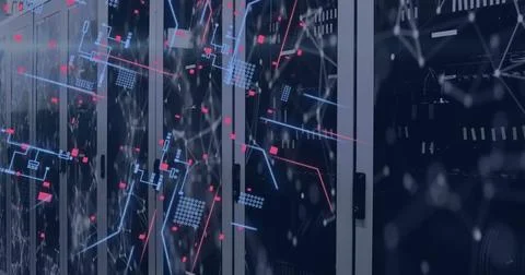 Image of circuit board and data processing over computer servers Stock Photos