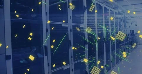 Image of circuit board and data processing over computer servers Stock Photos