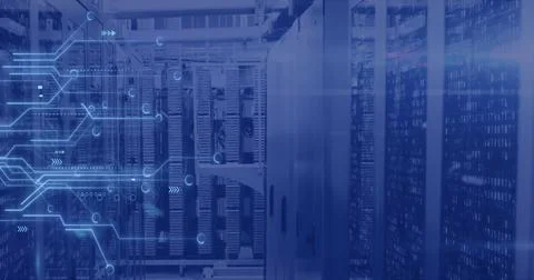 Image of circuit board and data processing over computer servers 写真素材