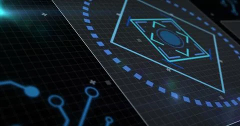 Image of circuit board and data processing over dark background Foto stock