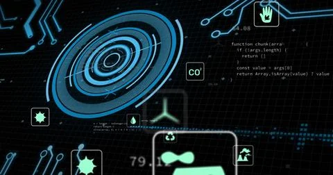Image of circuit board and data processing over dark background Stock Photos