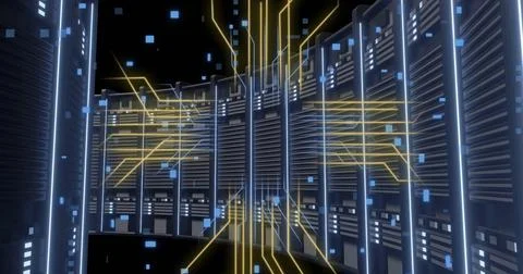 Image of circuit board and digital data processing over computer servers Stockillustratie