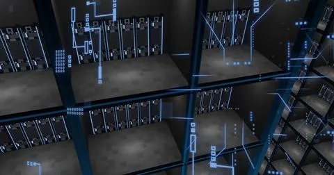 Image of circuit board and digital data processing over computer servers Stock Illustration