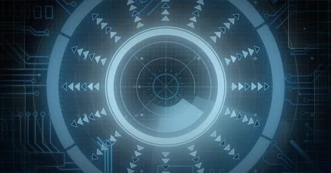 Image of circuit board and digital data processing over black background 스톡 일러스트