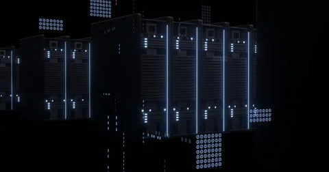 Image of circuit board and digital data processing over computer servers Stock Photos