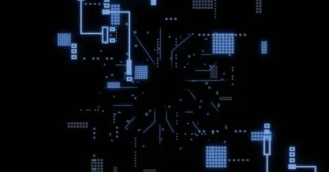 Image of circuit board with data processing over black background Illustrazione stock