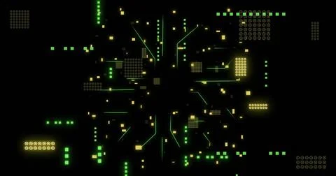 Image of circuit board with data processing over black background Stock Illustration