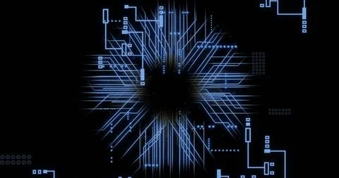 Image of circuit board with data processing over black background Stock Illustration
