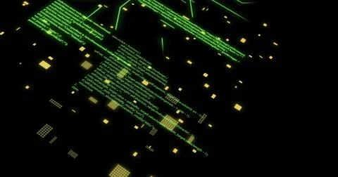 Image of circuit board with data processing over black background Stock Illustration