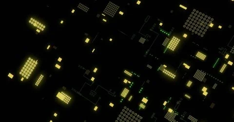 Image of circuit board with data processing over black background Illustrazione stock
