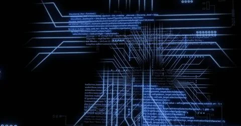 Image of circuit board with data processing over diverse people using computers Stock Illustration
