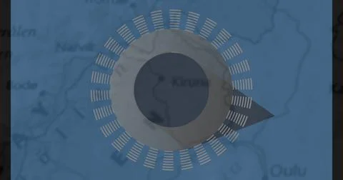 Image of circular grey scanner processing over part of blue map Ilustração Stock