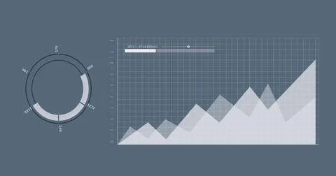 Image of circular scanner processing data and graph on grey background Stock Illustration