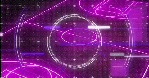 Image of circular scanner rotating with rotating over exploding circles in black Stockfoto's