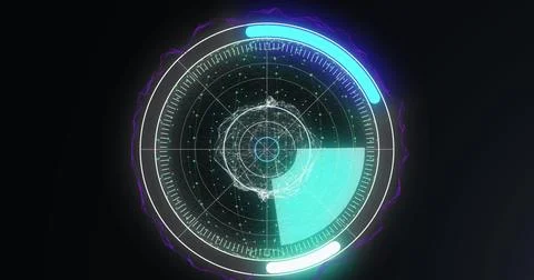 Image of circular scope scanning with 3d shape and network of points on black Stockillustratie