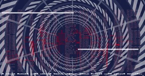 Image of circular shapes in seamless pattern and 3d city model and data Stock Photos