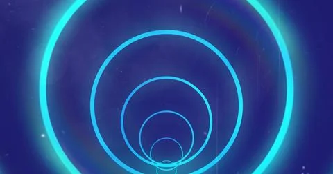 Image of circular tunnel with connected dots over black background Stock Photos