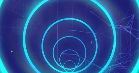 Image of circular tunnel with connected dots over black background Stock Photos