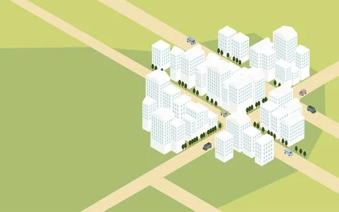 Image of the city, isometric illustration of the building town from a bird's-eye Ilustración de archivo