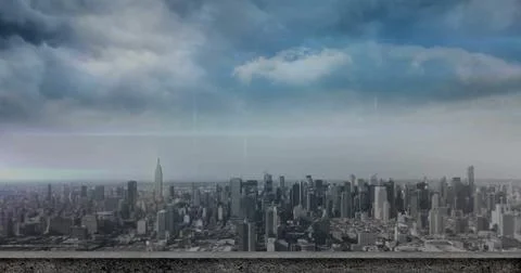 Image of city skyline under dramatic clouds, showcasing urban architecture and Stock Illustration